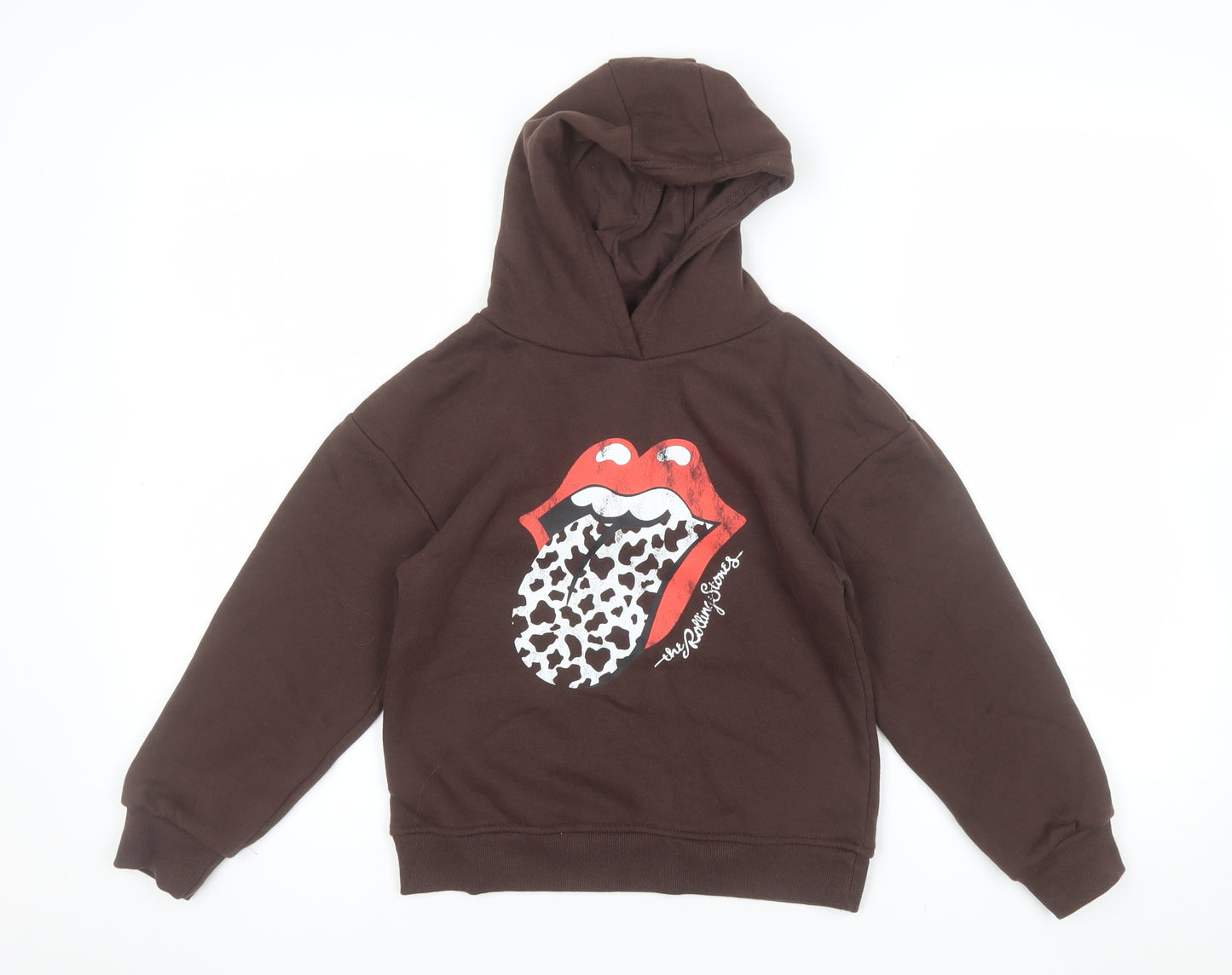 The Rolling Stones Girls Brown 7-8 Years Pullover Hoodie with Logo Print