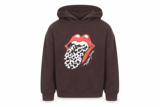 Front view of The Rolling Stones girls’ brown 7-8 years pullover hoodie with logo print