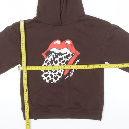 The Rolling Stones Girls Brown 7-8 Years Pullover Hoodie with Logo Print