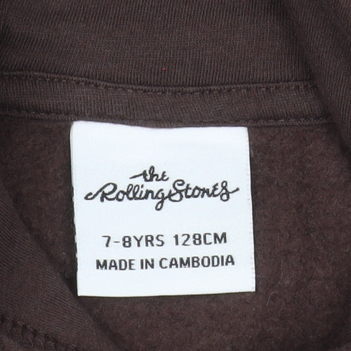 The Rolling Stones Girls Brown 7-8 Years Pullover Hoodie with Logo Print