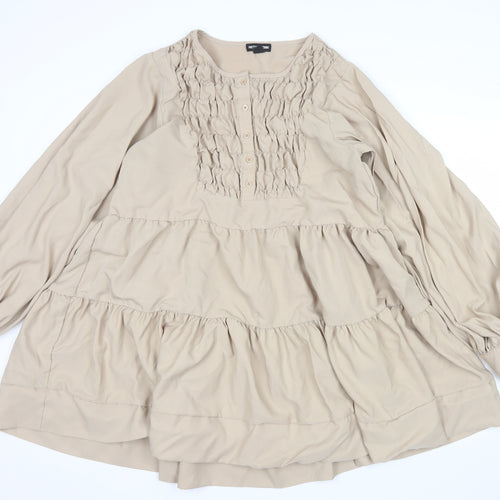PrettyLittleThing Women's Beige Long Sleeve Smock Dress Size 16