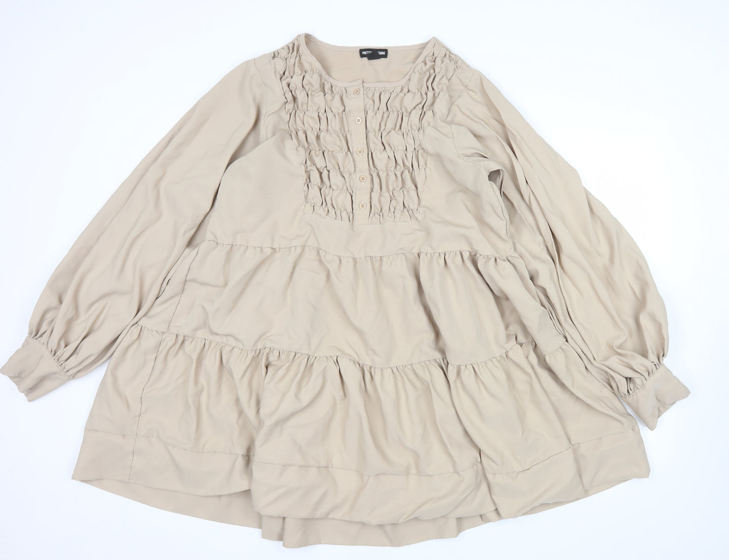PrettyLittleThing Women's Beige Long Sleeve Smock Dress Size 16