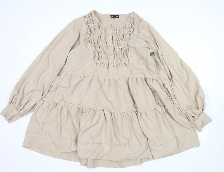 PrettyLittleThing Women's Beige Long Sleeve Smock Dress Size 16