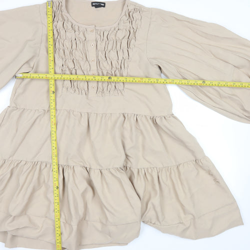 PrettyLittleThing Women's Beige Long Sleeve Smock Dress Size 16