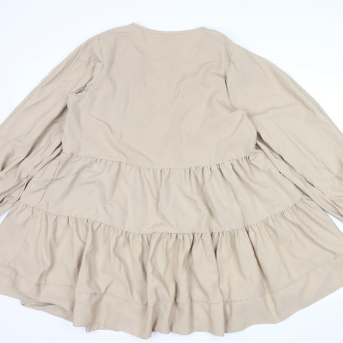 PrettyLittleThing Women's Beige Long Sleeve Smock Dress Size 16