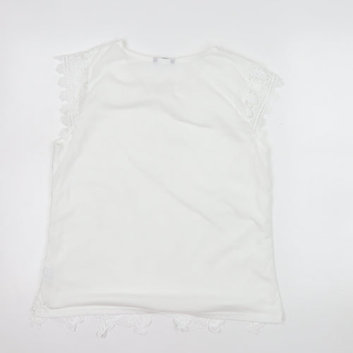 Roman Women’s White Lace Floral Blouse Size 14 Short Sleeve Top