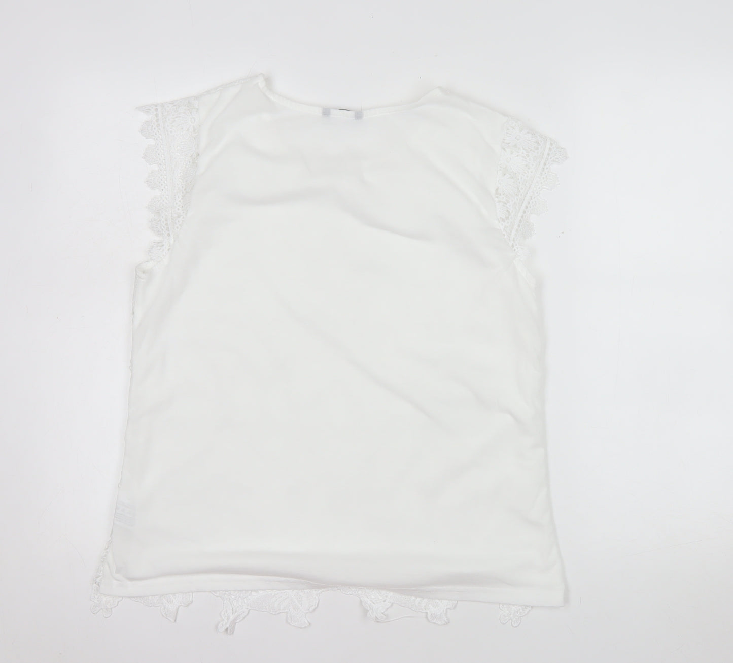 Roman Women’s White Lace Floral Blouse Size 14 Short Sleeve Top
