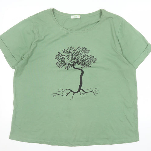 TXM Fashion Womens Green Tree Print Short Sleeve Cotton T-Shirt Size XL