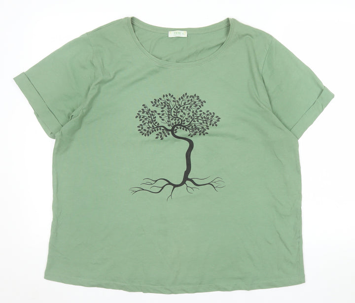 TXM Fashion Womens Green Tree Print Short Sleeve Cotton T-Shirt Size XL