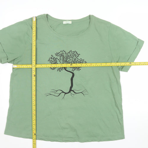 TXM Fashion Womens Green Tree Print Short Sleeve Cotton T-Shirt Size XL