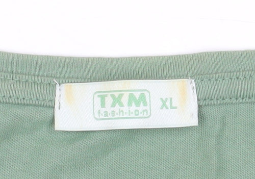 TXM Fashion Womens Green Tree Print Short Sleeve Cotton T-Shirt Size XL