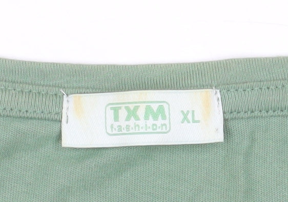 TXM Fashion Womens Green Tree Print Short Sleeve Cotton T-Shirt Size XL