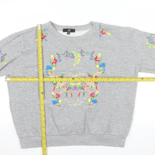 Alternative Apparel Women Grey Embroidered Floral Skull Sweatshirt UK 12