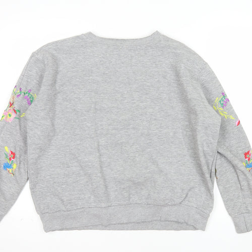 Alternative Apparel Women Grey Embroidered Floral Skull Sweatshirt UK 12