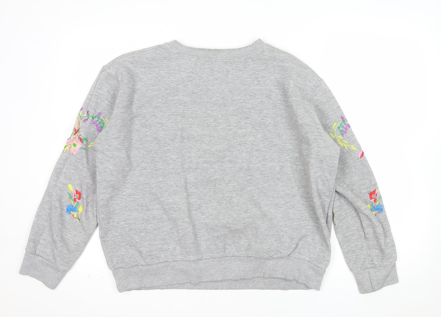 Alternative Apparel Women Grey Embroidered Floral Skull Sweatshirt UK 12