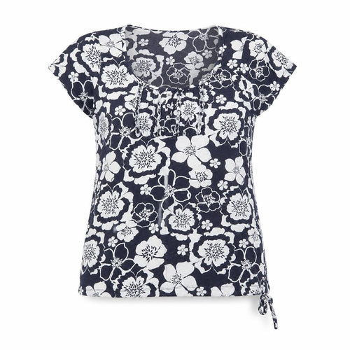 Next Womens Blue Floral Cotton Short Sleeve T-Shirt Size 14