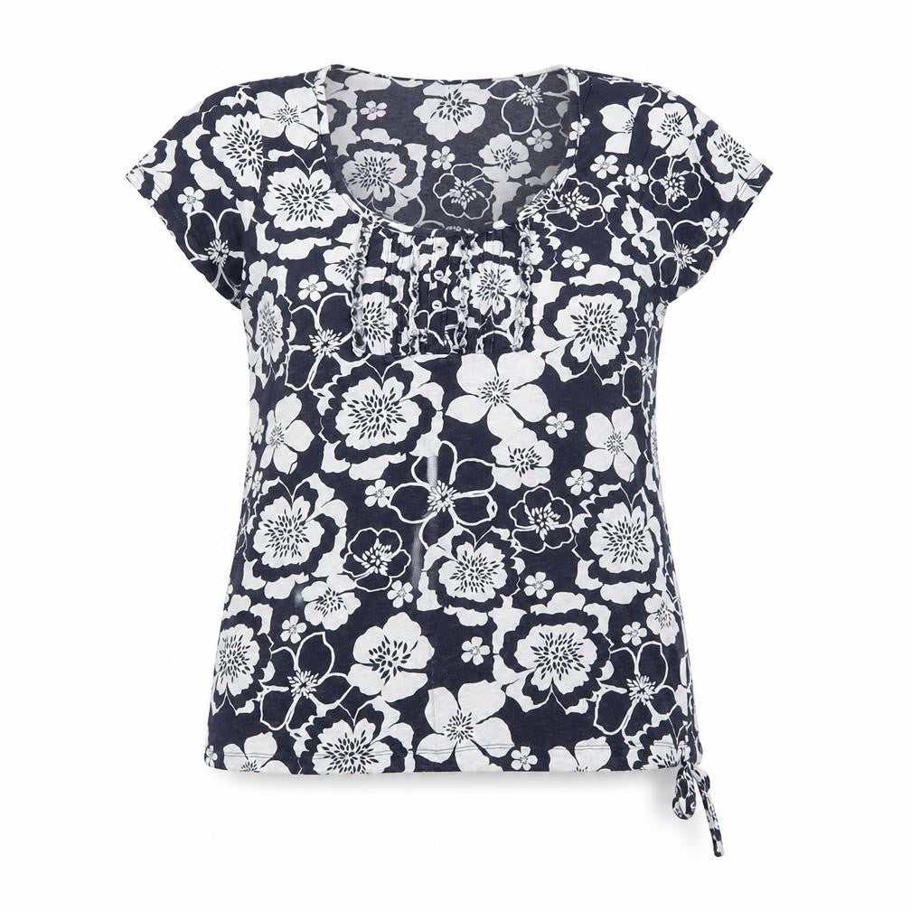 Next Womens Blue Floral Cotton Short Sleeve T-Shirt Size 14