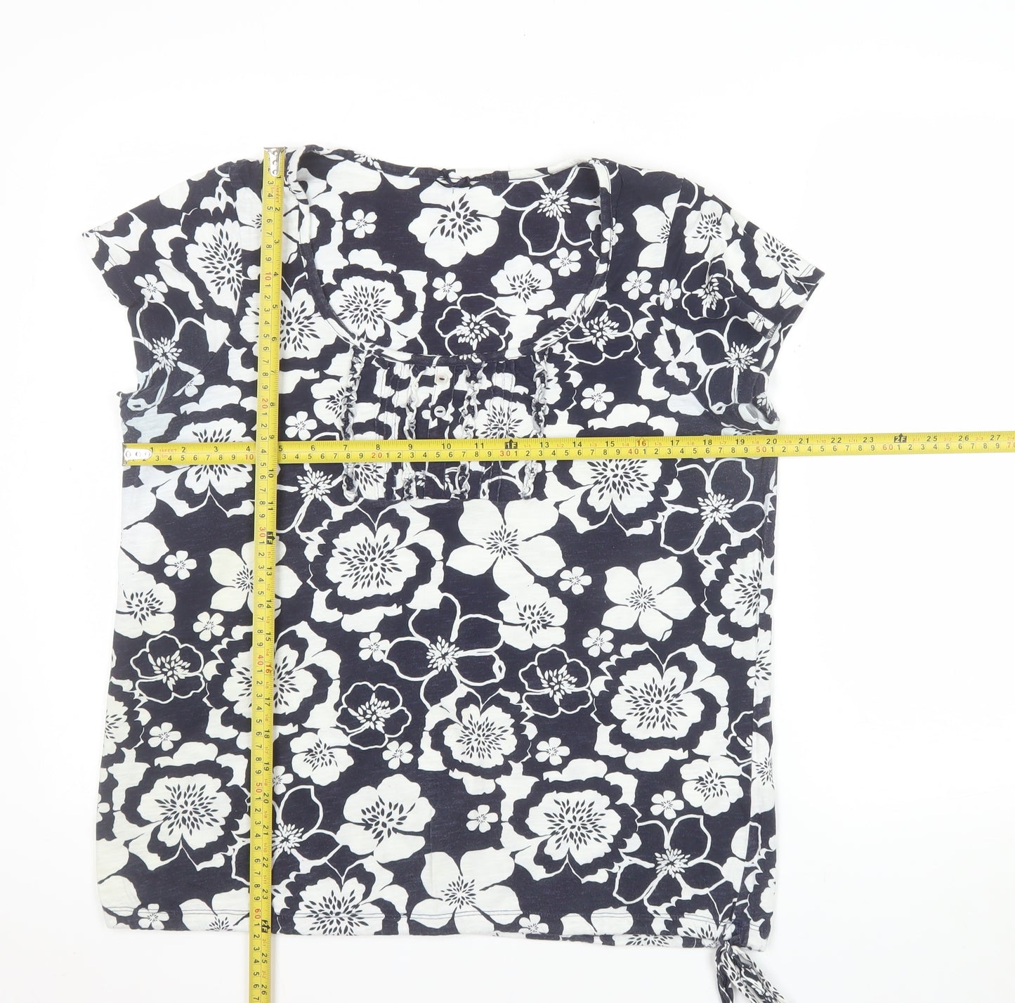 Next Womens Blue Floral Cotton Short Sleeve T-Shirt Size 14