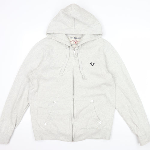 True Religion Men Grey Full Zip Logo Hoodie Size M