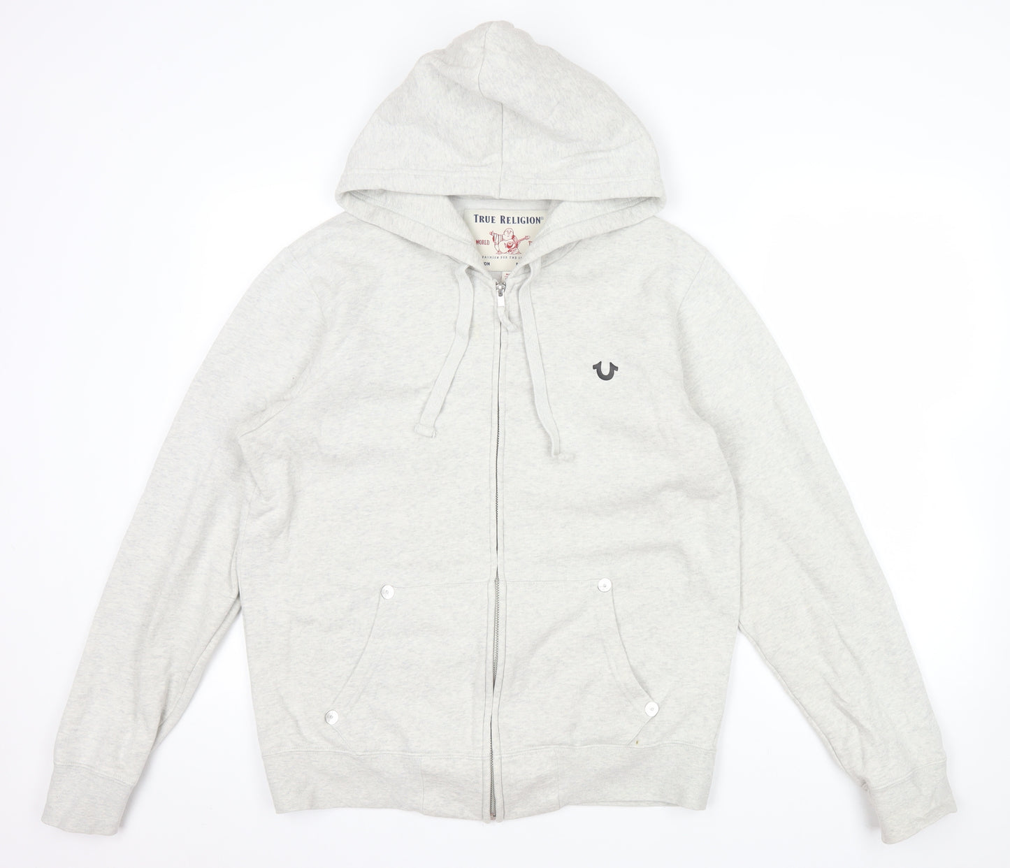 True Religion Men Grey Full Zip Logo Hoodie Size M