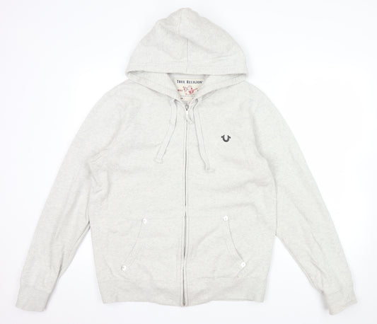 True Religion Men Grey Full Zip Logo Hoodie Size M