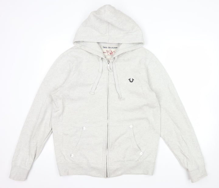 True Religion Men Grey Full Zip Logo Hoodie Size M
