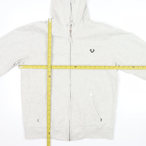 True Religion Men Grey Full Zip Logo Hoodie Size M
