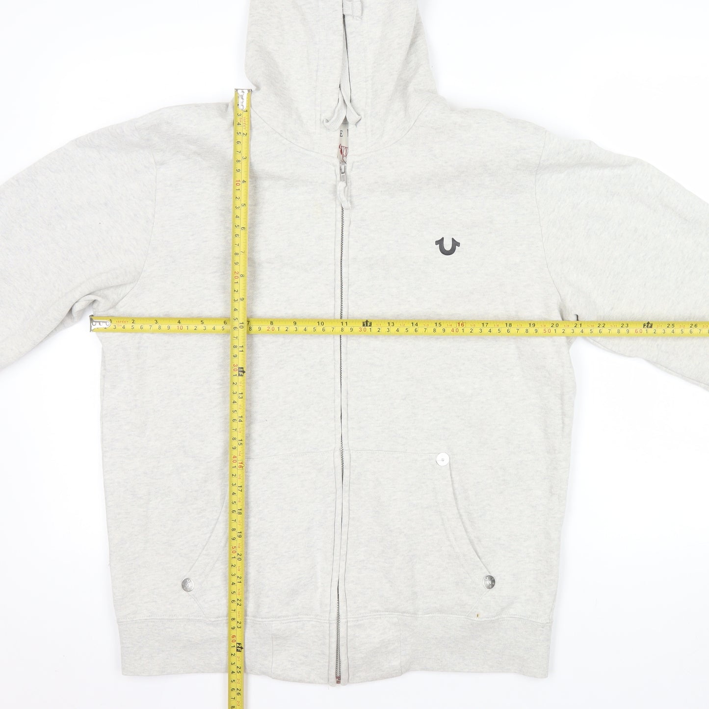 True Religion Men Grey Full Zip Logo Hoodie Size M