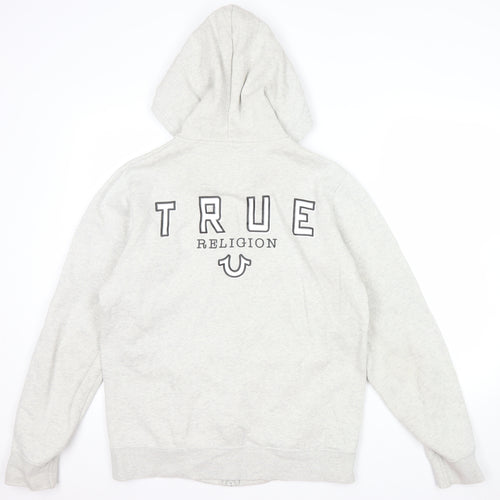 True Religion Men Grey Full Zip Logo Hoodie Size M