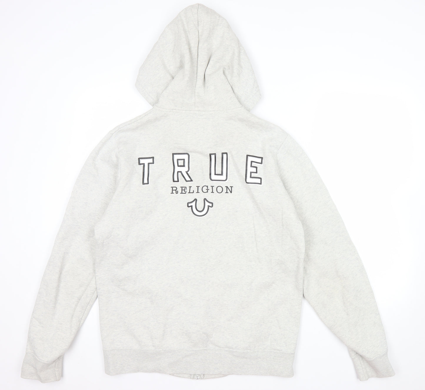True Religion Men Grey Full Zip Logo Hoodie Size M