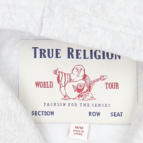 True Religion Men Grey Full Zip Logo Hoodie Size M