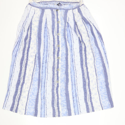Dolina Australia Women’s Blue Striped A-Line Midi Cotton Skirt Size 12