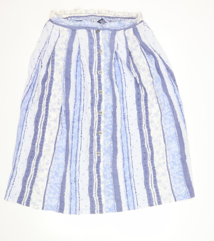 Dolina Australia Women’s Blue Striped A-Line Midi Cotton Skirt Size 12