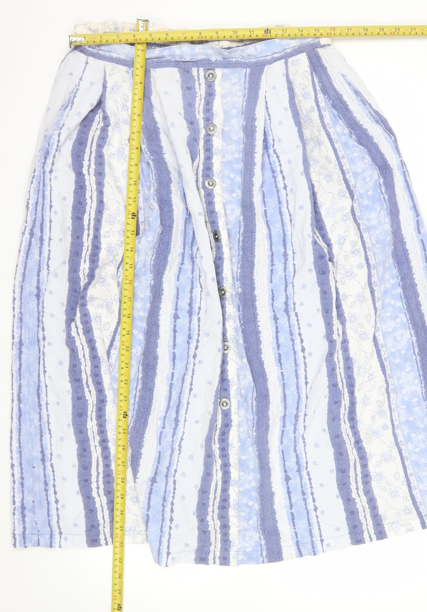 Dolina Australia Women’s Blue Striped A-Line Midi Cotton Skirt Size 12