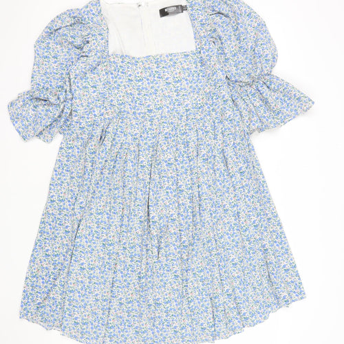 Missguided Maternity Blue Floral A-Line Puff Sleeve Dress UK 10