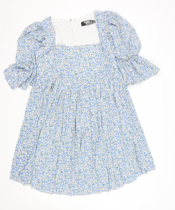 Missguided Maternity Blue Floral A-Line Puff Sleeve Dress UK 10