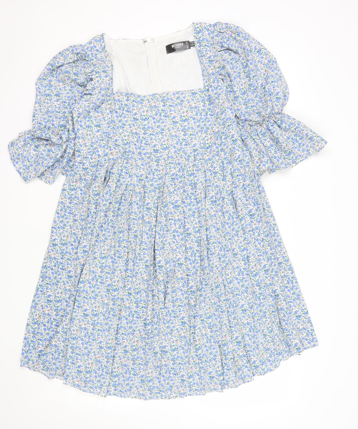 Missguided Maternity Blue Floral A-Line Puff Sleeve Dress UK 10