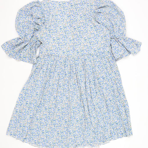 Missguided Maternity Blue Floral A-Line Puff Sleeve Dress UK 10