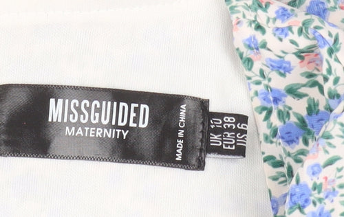 Missguided Maternity Blue Floral A-Line Puff Sleeve Dress UK 10