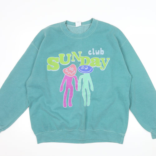 Urban Outfitters Men's Green Sunday Club Graphic Pullover Sweatshirt Size S