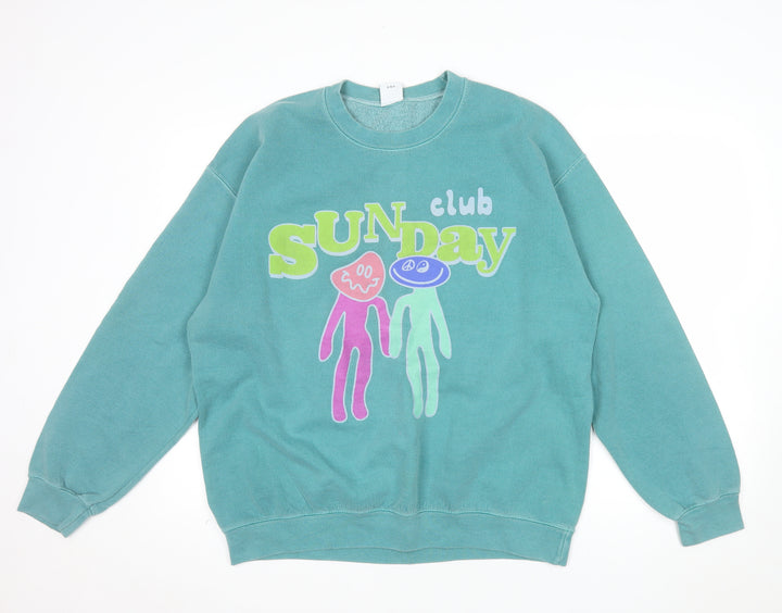 Urban Outfitters Men's Green Sunday Club Graphic Pullover Sweatshirt Size S