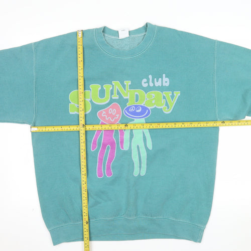 Urban Outfitters Men's Green Sunday Club Graphic Pullover Sweatshirt Size S