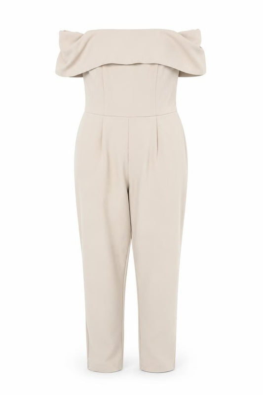 Miss Selfridge Women’s Beige Off Shoulder Slim Fit Jumpsuit Size 12