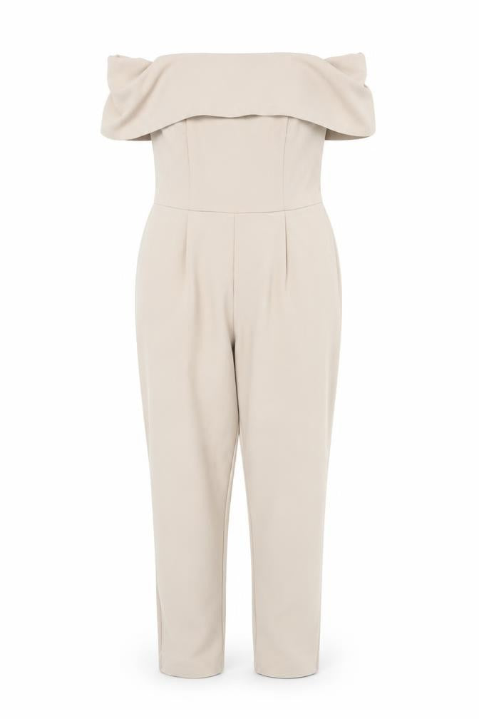 Miss Selfridge Women’s Beige Off Shoulder Slim Fit Jumpsuit Size 12
