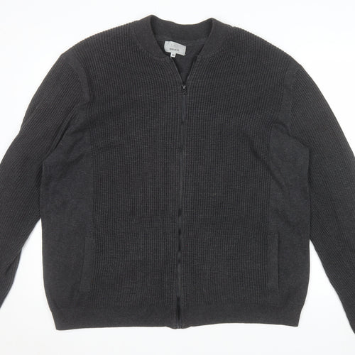 Marks and Spencer Men's Grey 2XL Full Zip Cotton Jumper