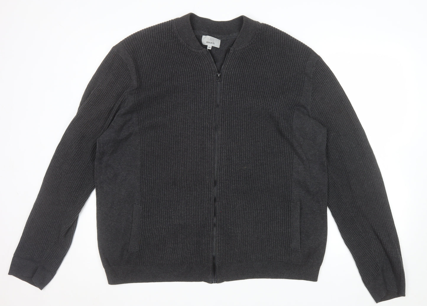 Marks and Spencer Men's Grey 2XL Full Zip Cotton Jumper