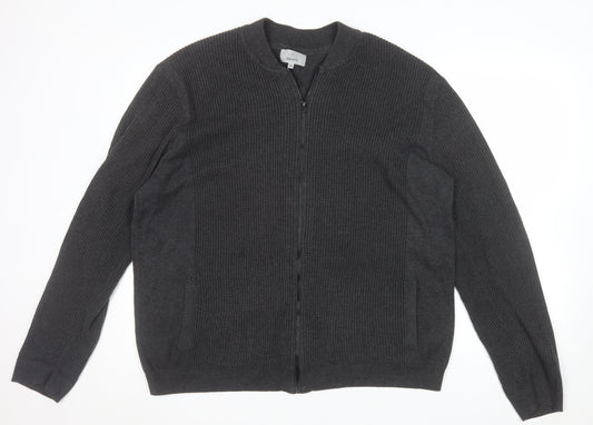 Marks and Spencer Men's Grey 2XL Full Zip Cotton Jumper