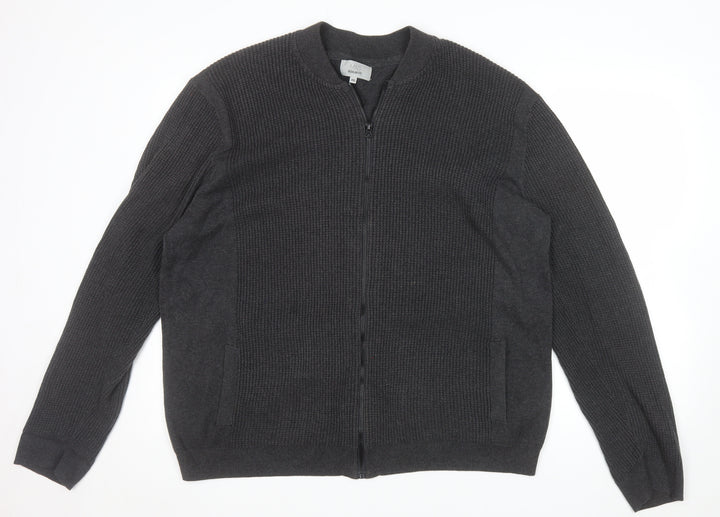 Marks and Spencer Men's Grey 2XL Full Zip Cotton Jumper