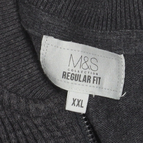 Marks and Spencer Men's Grey 2XL Full Zip Cotton Jumper
