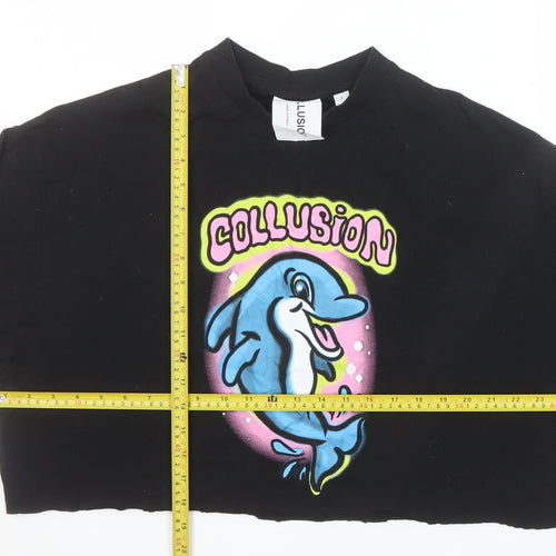 Collusion Womens Black Dolphin Cropped T-Shirt M Relaxed Fit